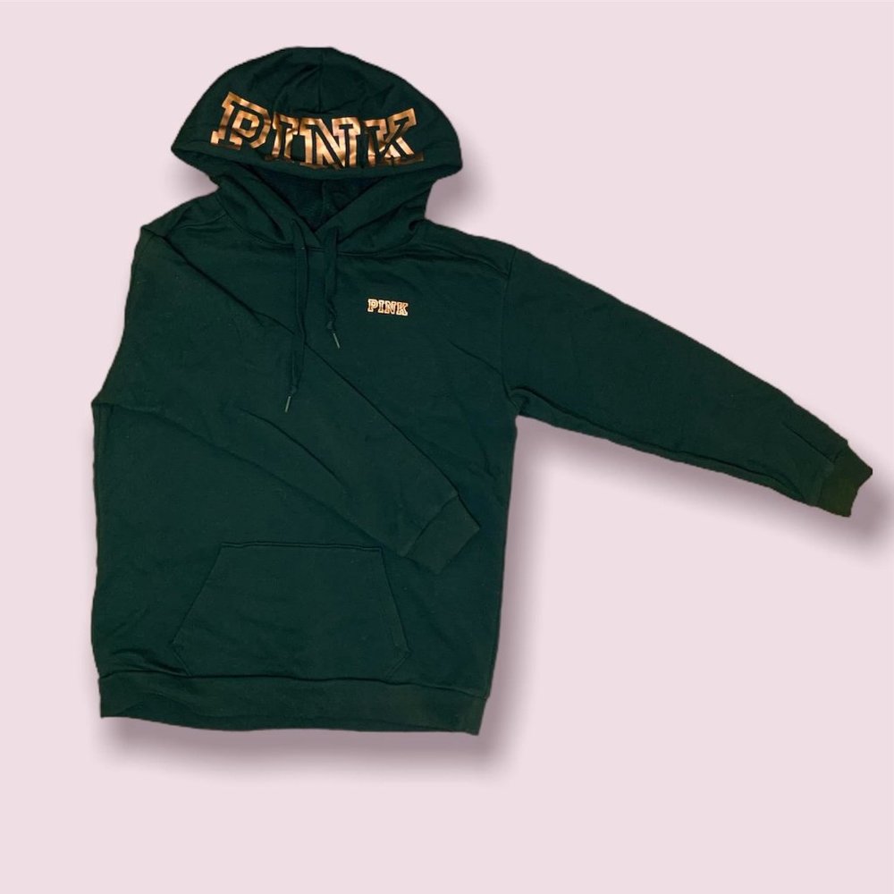 COPY - PINK Victorias Secret Hoodie Green and Gold Size Small